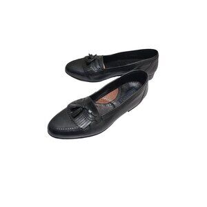 International Passport men's  Black Leather Slip-On Loafers With Tassel Detail S